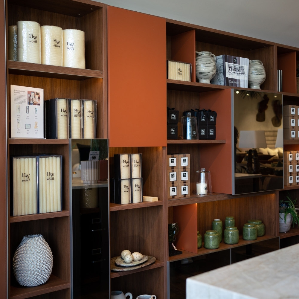 Curated accessories and objects in the HW Home showroom